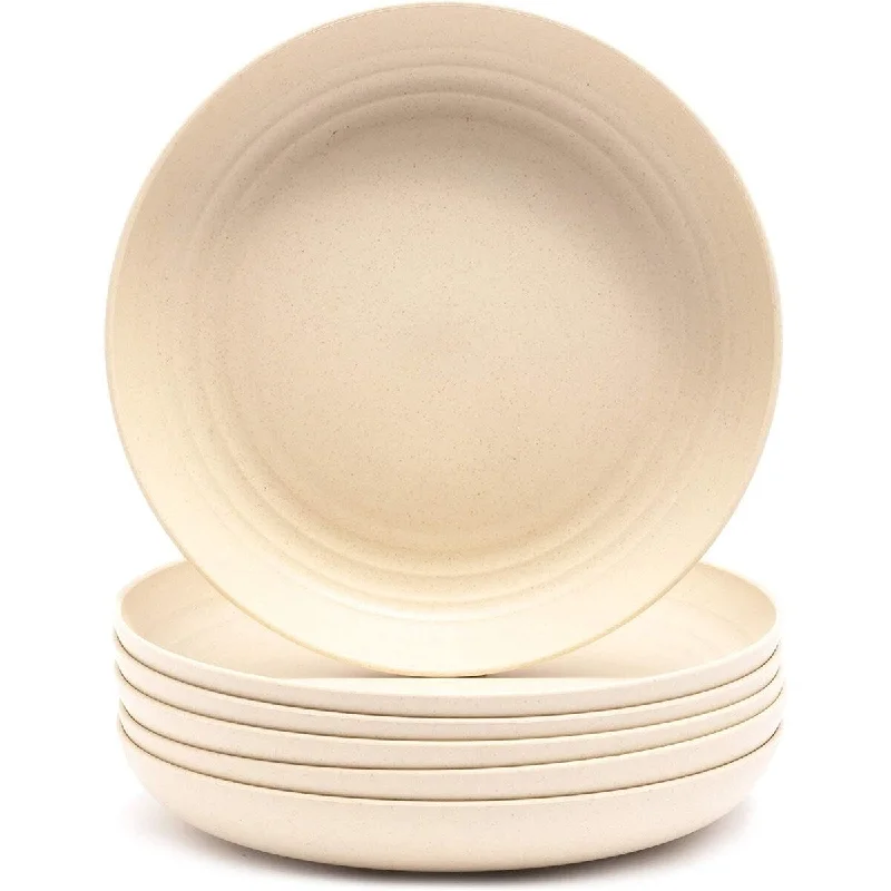 reusable wooden dinner plates -6-Pack Wheat Straw Plate 8.75" Unbreakable Microwave Safe Eco-Friendly Tableware - 8.75" X 1.25"