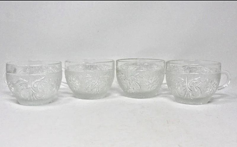 custom coffee cups with logo for gifts -Coffee Cup, Indiana Glass / Tiara, Sandwich Clear Set of 4, Vintage