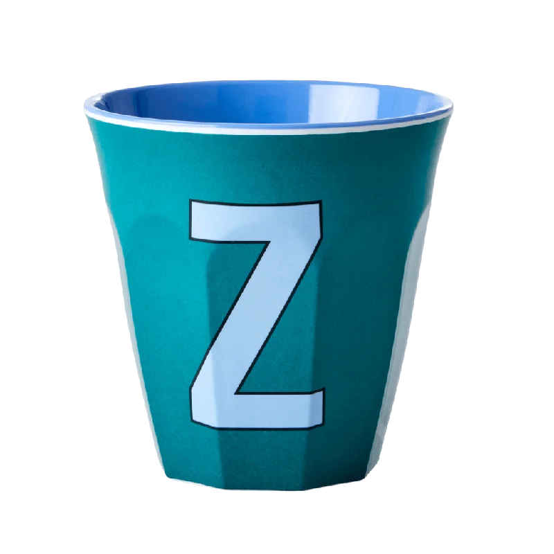 large travel mugs with handle -Melamine Cup - Medium with Alphabet in Bluish Colors | Letter Z