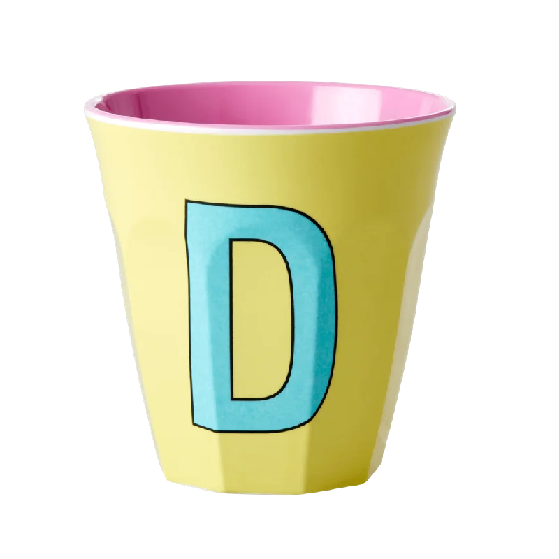 stylish travel coffee mugs -Melamine Cup - Medium with Alphabet in Pinkish Colors | Letter D