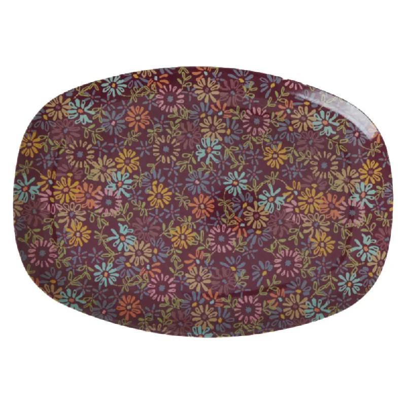 eco-friendly serving dishes -Rice DK Melamine Rectangular Plate with Wild Vintage Flower Print