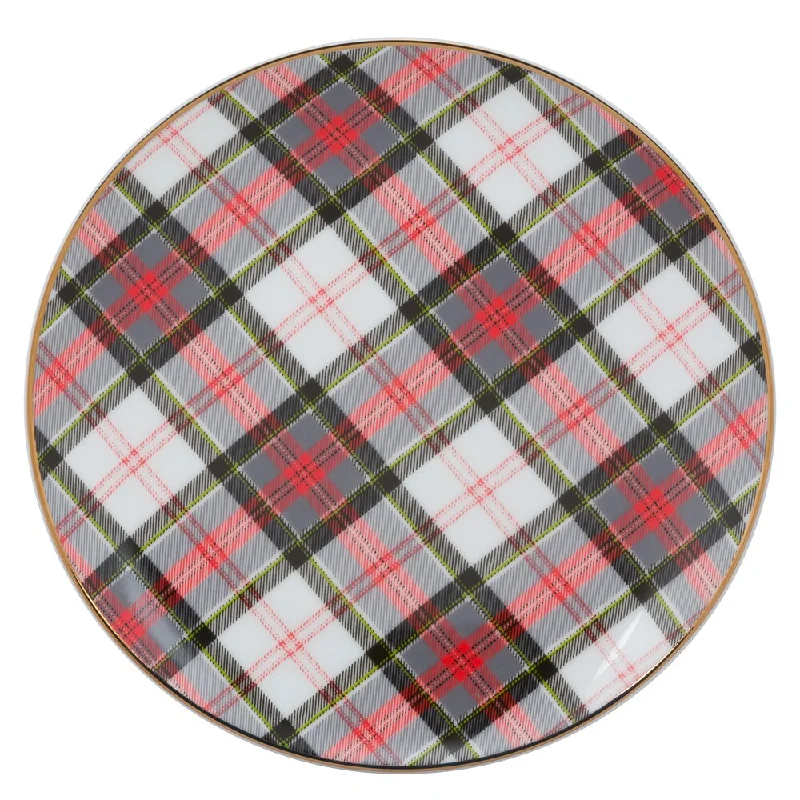 compostable serving plates -10 Strawberry Street Red, Green, and White Porcelain Plaid Appetizer Plates (Pack of 6)