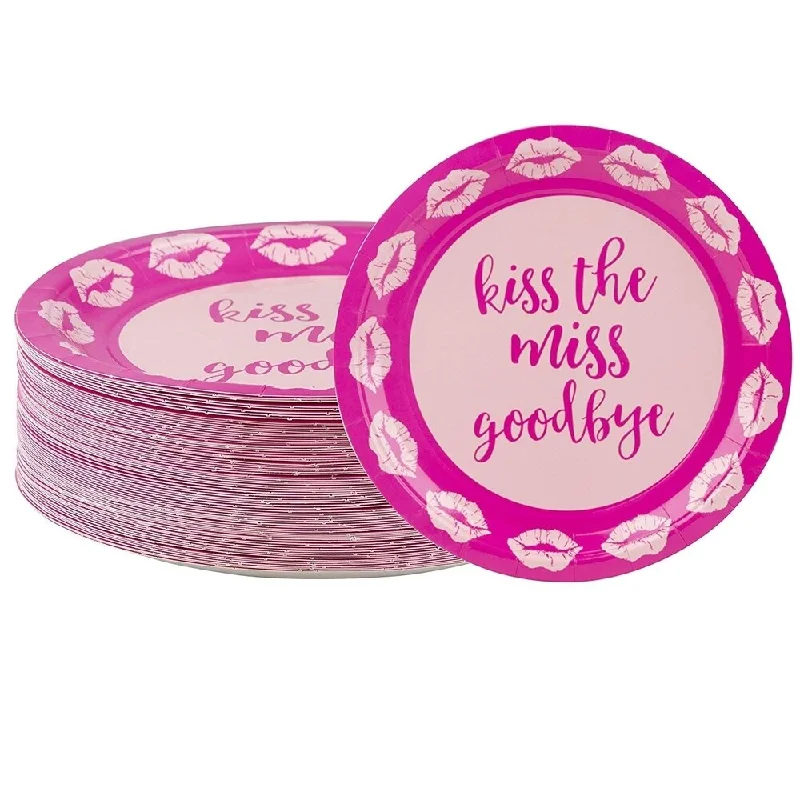 custom ceramic dinner plates -80-Count Pink Kisses Paper Disposable Plate for Bachelorette Bridal Shower Party