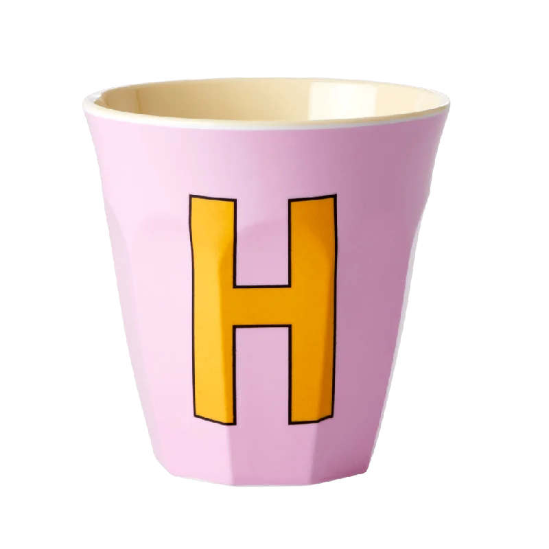 personalized insulated mugs for work -Two Melamine Cups - Medium with Alphabet in Pinkish Colors | Letter H