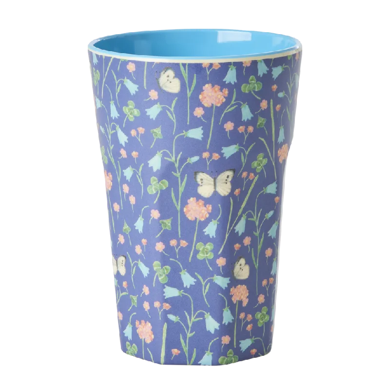 glass coffee tumblers with lid -Melamine Tall Cup - Blue - Butterfly Field Print