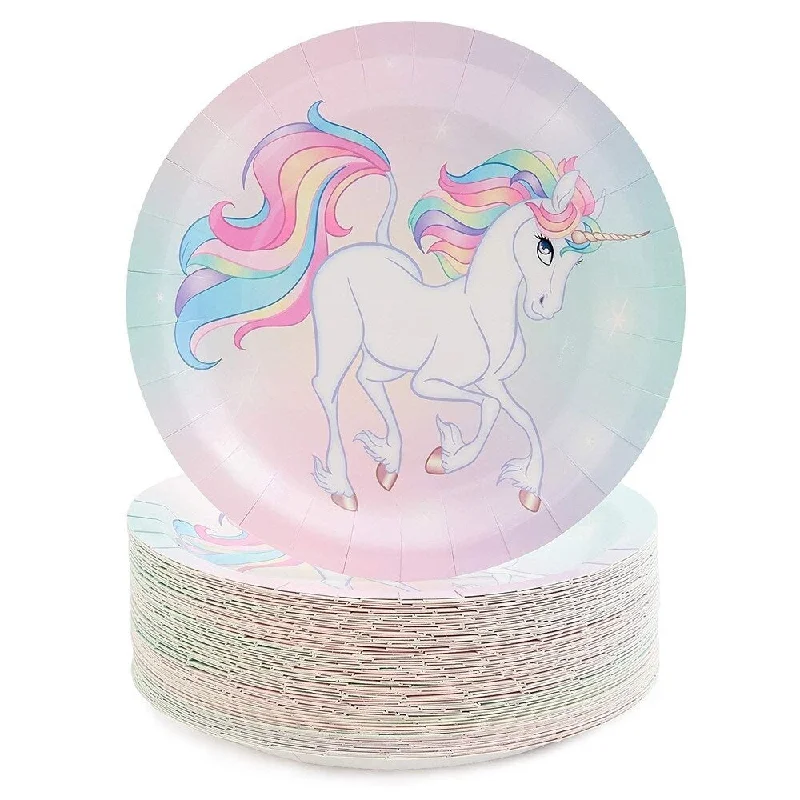 luxury porcelain cups -80-Pack Rainbow Unicorn Theme Party Disposable Paper Plates 9" for Birthday Party