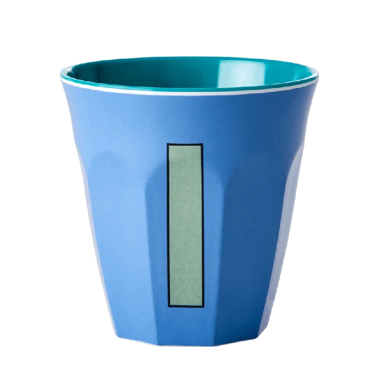 insulated travel cups for gifts -Melamine Cup - Medium with Alphabet in Bluish Colors | Letter I