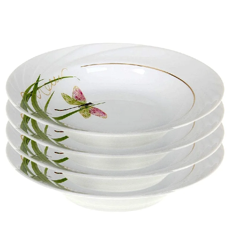 stainless steel soup spoons -STP-Goods Dragonfly Porcelain Soup Plate 8.7" (Set of 4)