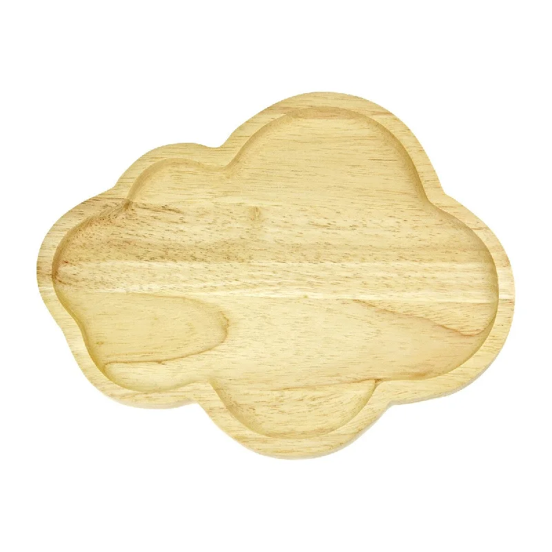 unique dinner plates for events -Handmade Fun Puffy Cloud Shaped Native Natural Wood Hand Carved Plate (Thailand)