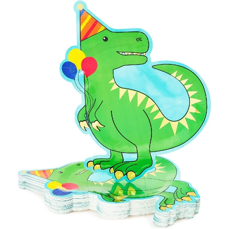 kids disposable dinnerware sets -48 Party Paper Plates, Dinosaur Dino T Rex Kids Birthday Supplies Baby Shower - 12.5" X 9"