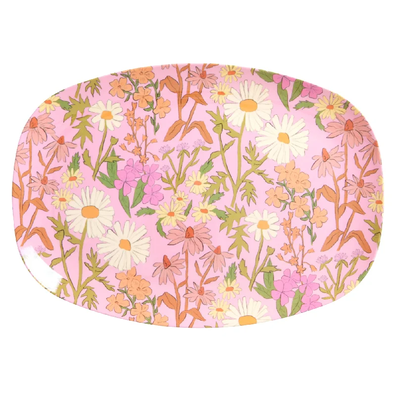 luxury reusable plastic cups -Rice DK Melamine Rectangular Plate with Daisy Dearest Print