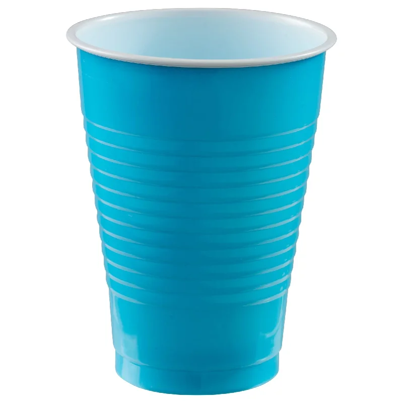 travel mugs with lid and straw -PLASTIC CUPS - CARIBBEAN BLUE   12OZ   20 COUNT