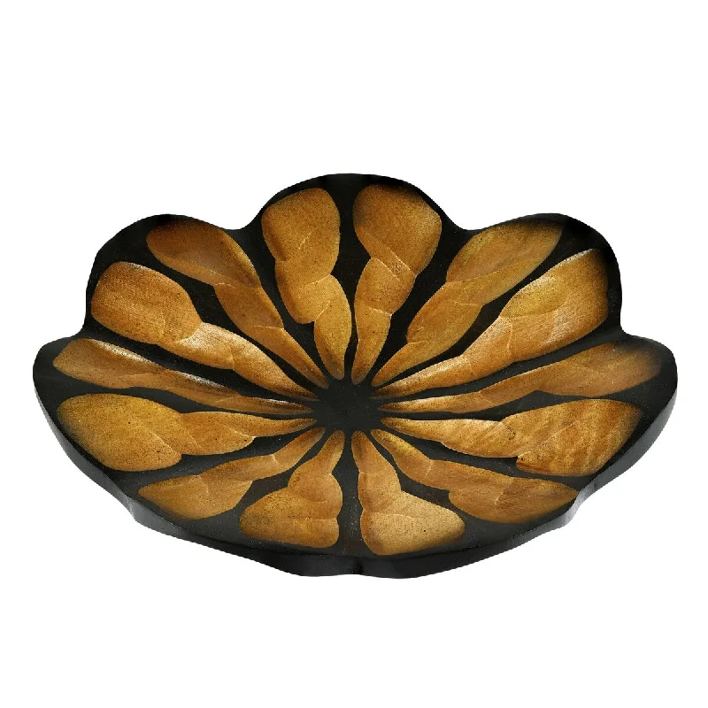 modern serving spoons for dinner -Handmade Blossom Lotus Mango Wood 12 inch Plate Tray (Thailand)