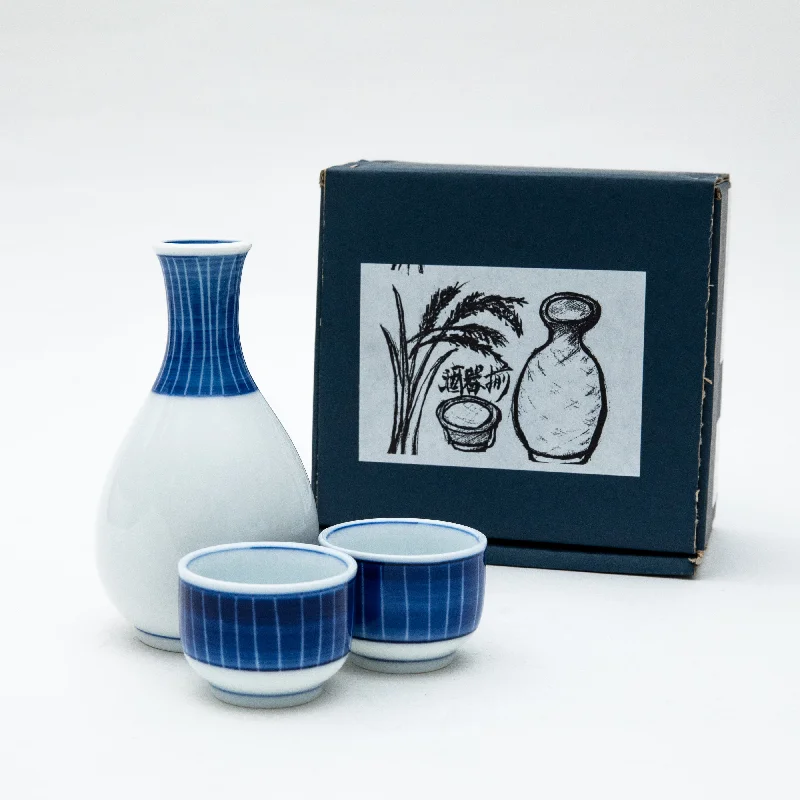 cute ceramic mugs with personalized design -3pcs Tokusa Stripes For Gift In Box Ceramic Tokkuri Sake Bottle & Cups