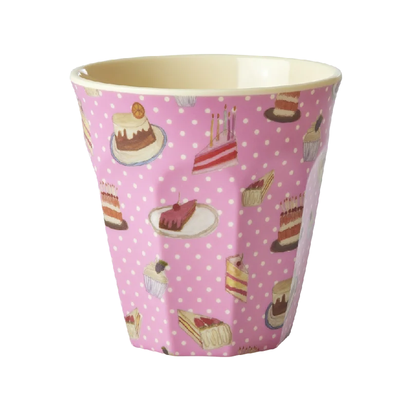 coffee mugs with lid for travel -Medium Melamine Cup - Pink - Sweet Cake Print