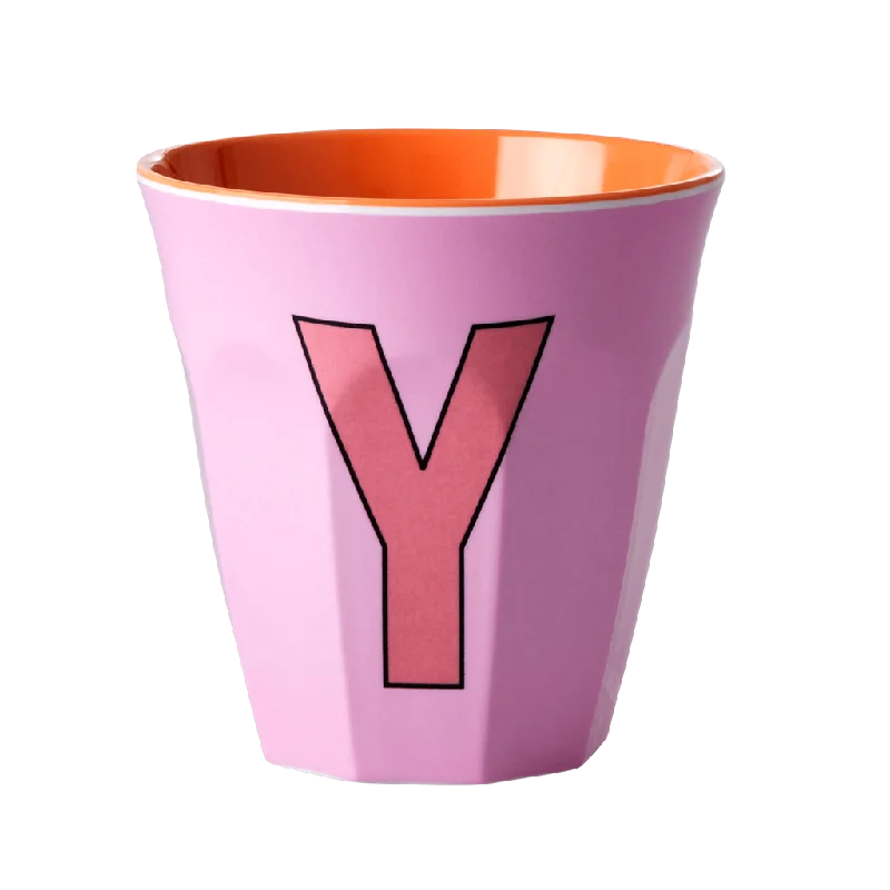 high quality coffee tumblers -Two Melamine Cups - Medium with Alphabet in Pinkish Colors | Letter Y