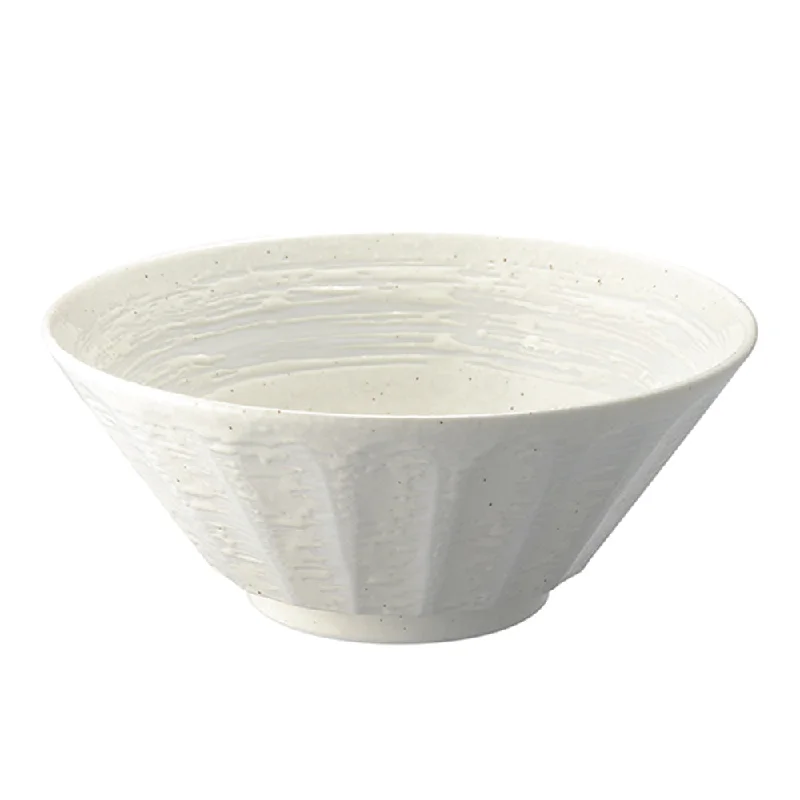 luxury glass plates for events -Large 50 oz Ramen, Donburi Bowl White-Kobiki Scraped-Style (Shinogi) 6.8