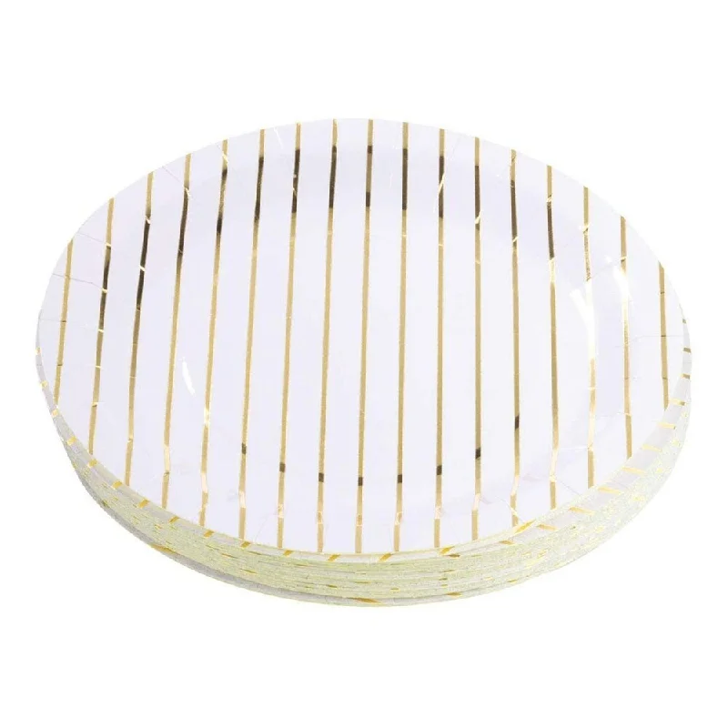 modern dinnerware for restaurants -48-Count Metallic Gold Striped Disposable Plates for Birthday Party, 9-inch