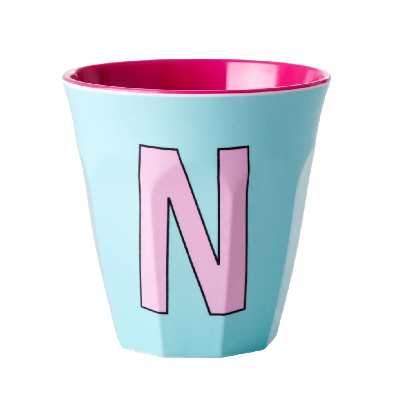 stainless steel tumblers for tea -Melamine Cup - Medium with Alphabet in Pinkish Colors | Letter N