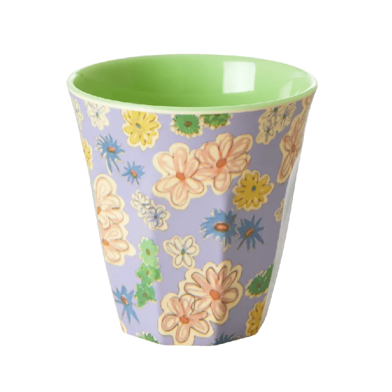 ceramic mugs with beautiful patterns -Set of 2 Medium Melamine Cups | Flower Painting Print