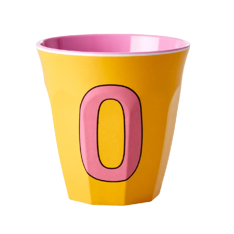 travel mugs with personalized name -Two Melamine Cups - Medium with Alphabet in Pinkish Colors | Letter O