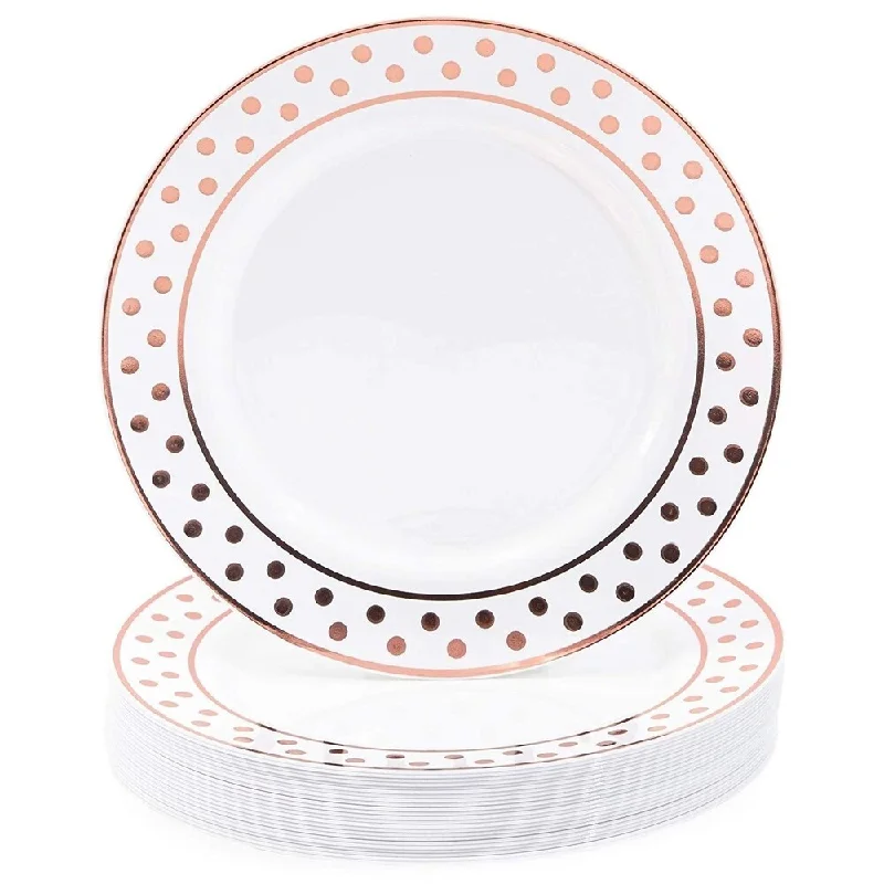 biodegradable drinking cups -24x Rose Gold Plastic Dinner Plates for Parties Birthday Wedding Polka Dot 9"