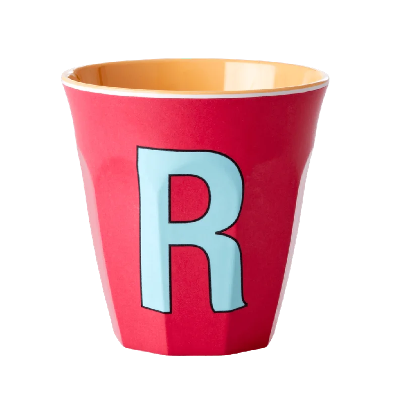 custom personalized coffee tumblers -Melamine Cup - Medium with Alphabet in Pinkish Colors | Letter R