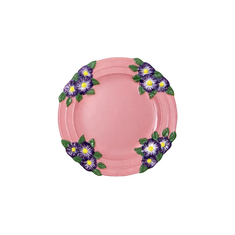 reusable bamboo serving trays -Rice DK Ceramic Cake Plate with Embossed Flower Design - Pink