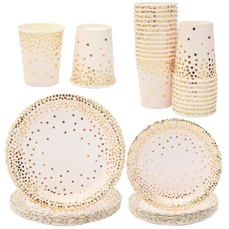 biodegradable plates for outdoor events -Sparkle and Bash Gold Foil Party Supplies (24 Guests), Paper Cups and Plates