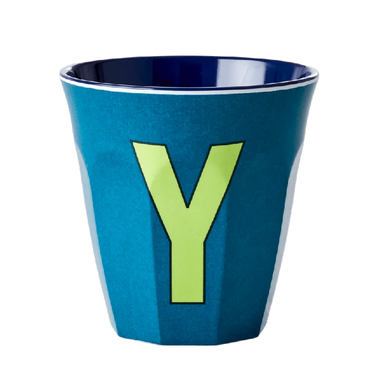 insulated cups with photo print -Two Melamine Cups - Medium with Alphabet in Bluish Colors | Letter Y