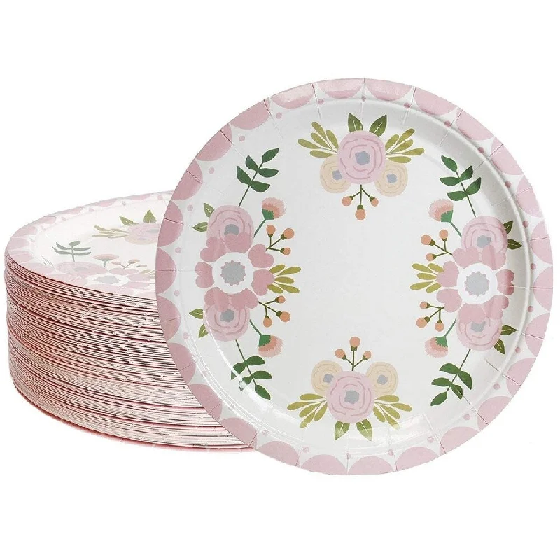 elegant disposable plates for events -80-Count Disposable Paper Plates, Vintage Floral Party Supplies, 9 Inches