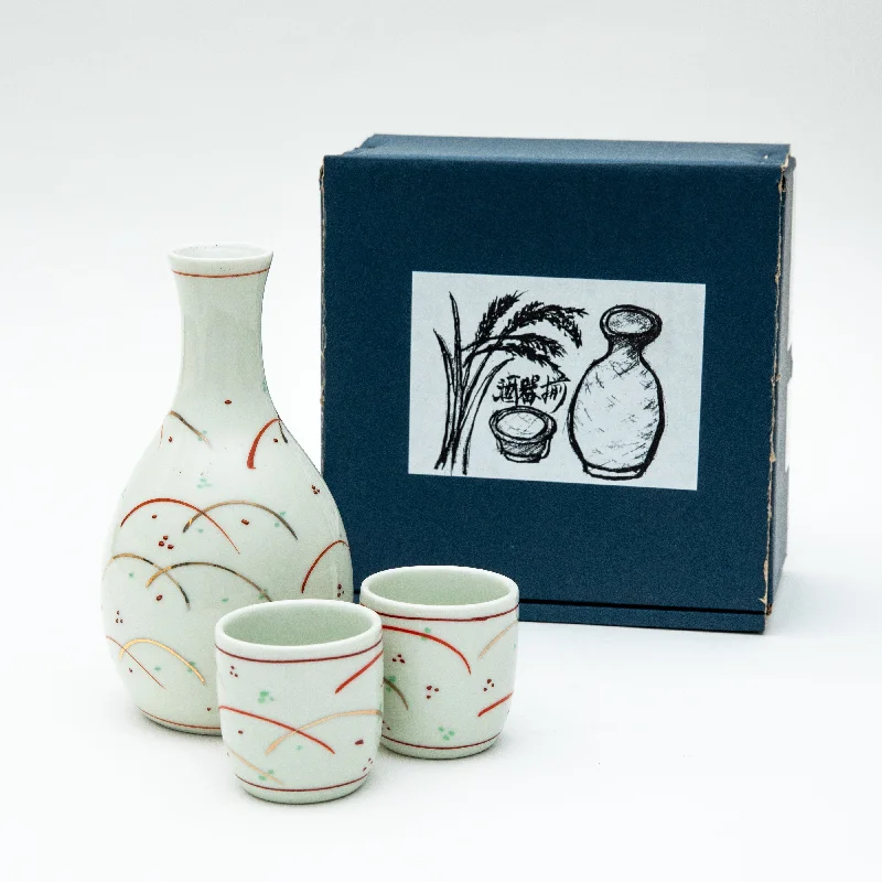 cute coffee cups for kids -3pcs Musashino Pattern For Gift In Box Ceramic Tokkuri Sake Bottle & Cups