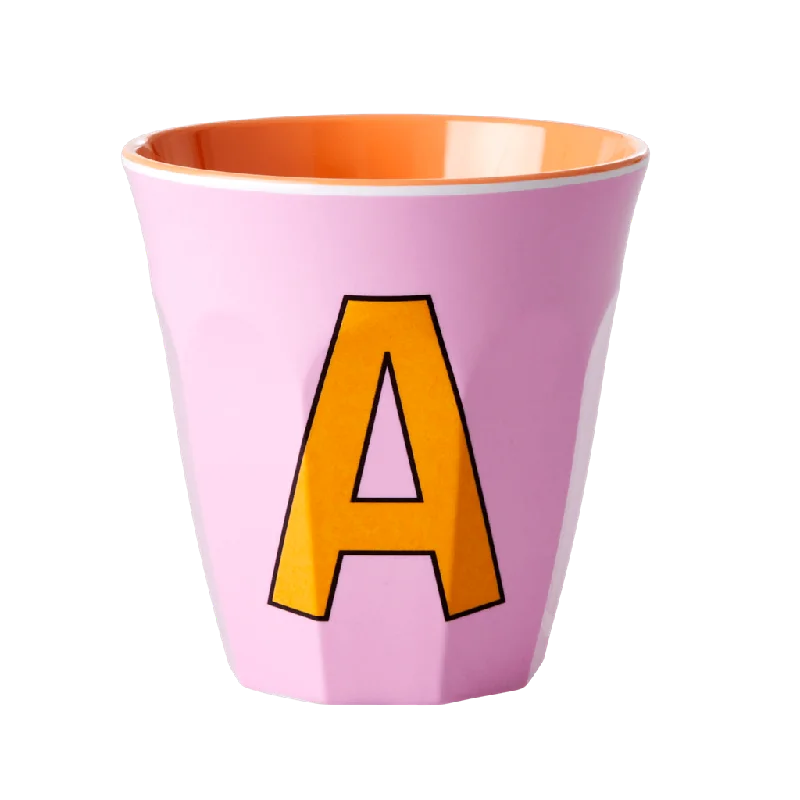 luxury travel mugs with custom prints -Melamine Cup - Medium with Alphabet in Pinkish Colors | Letter A