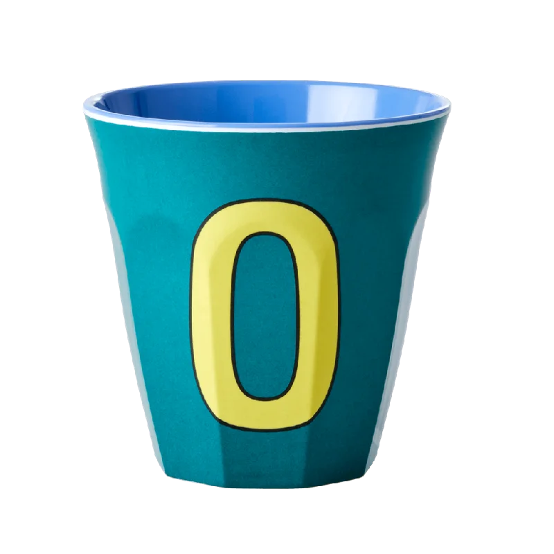 personalized ceramic tea cups -Two Melamine Cups - Medium with Alphabet in Bluish Colors | Letter O