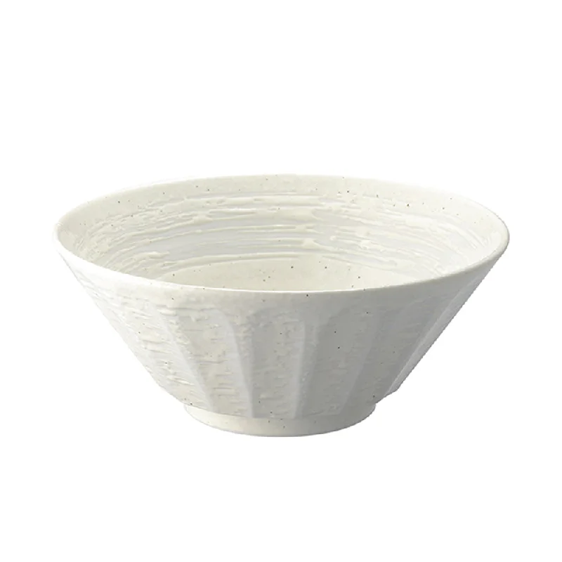 elegant serving trays with handles -Large 33 oz Ramen, Donburi Bowl White-Kobiki Scraped-Style (Shinogi) 6.3