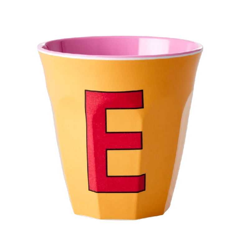 creative coffee mugs for office -Two Melamine Cups - Medium with Alphabet in Pinkish Colors | Letter E