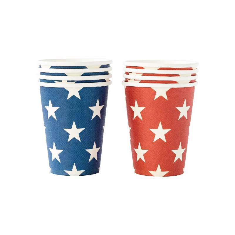 funny coffee cups for family -Red & Blue Star Paper Cups 8ct