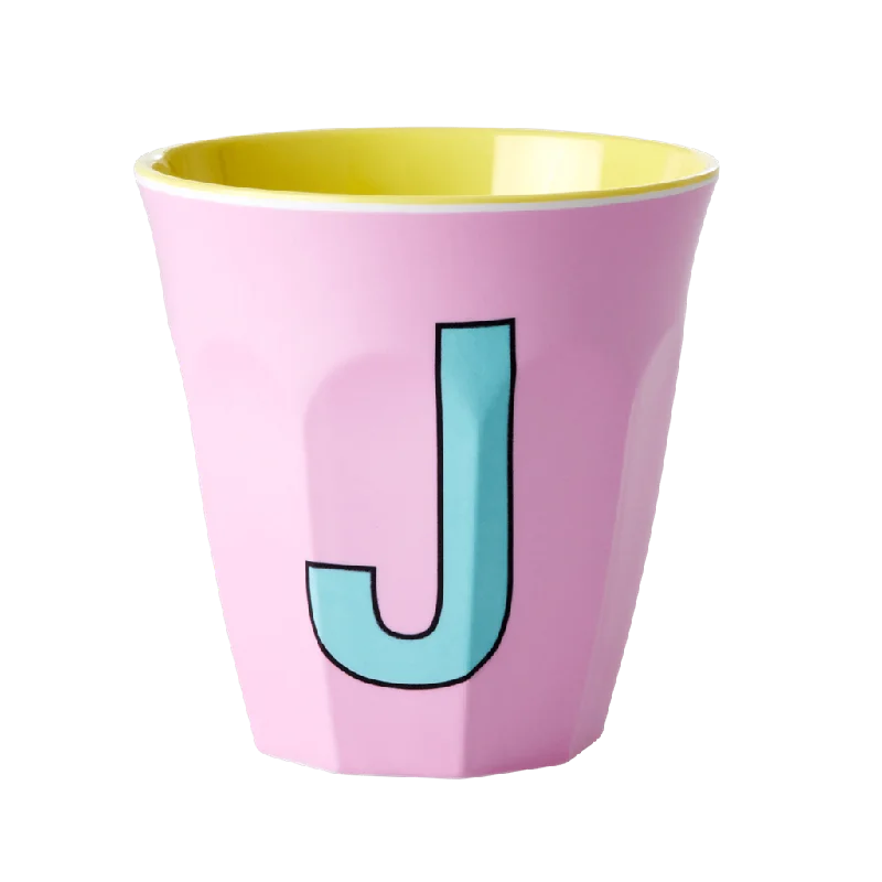 best custom coffee cups with photos -Two Melamine Cups - Medium with Alphabet in Pinkish Colors | Letter J