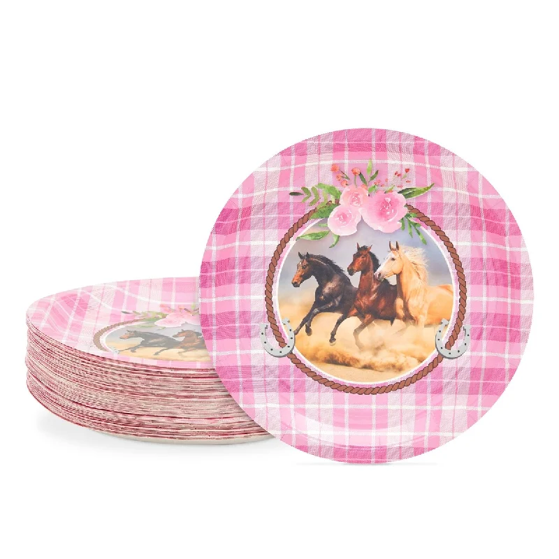 colorful plastic flatware sets -80 Pack Horse Paper Plates, Cowgirl Birthday Party Pink Decorations for Girls (9 In)