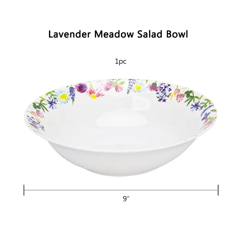 kids porcelain plates for meals -STP Goods 9" Lavender Meadow Bone China Large Bowl