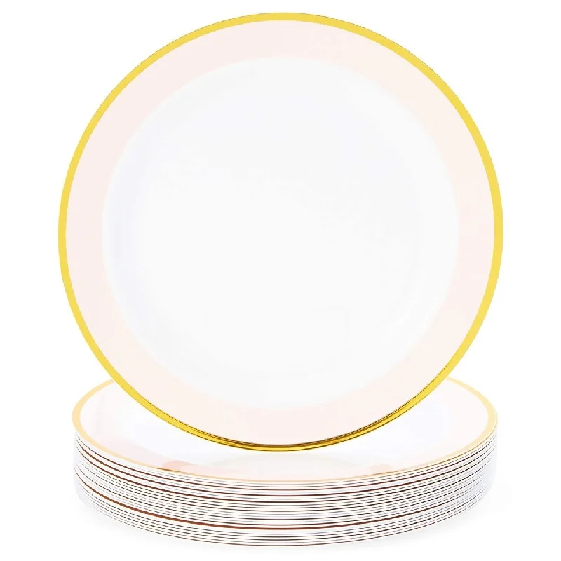 reusable bamboo flatware sets -24 Disposable Plastic Dinner Plates, Elegant Wedding Party Baby Pink Gold 9 in. - 9" X 9"