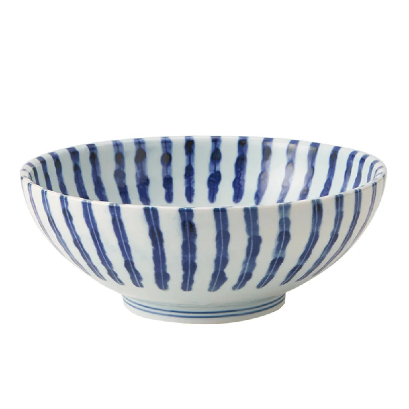 durable glass plates for events -Large 51 oz Wide Mouth Ramen, Donburi Bowl Japanese Simple Arabesque/Thick Stripes (Dami Tokusa)