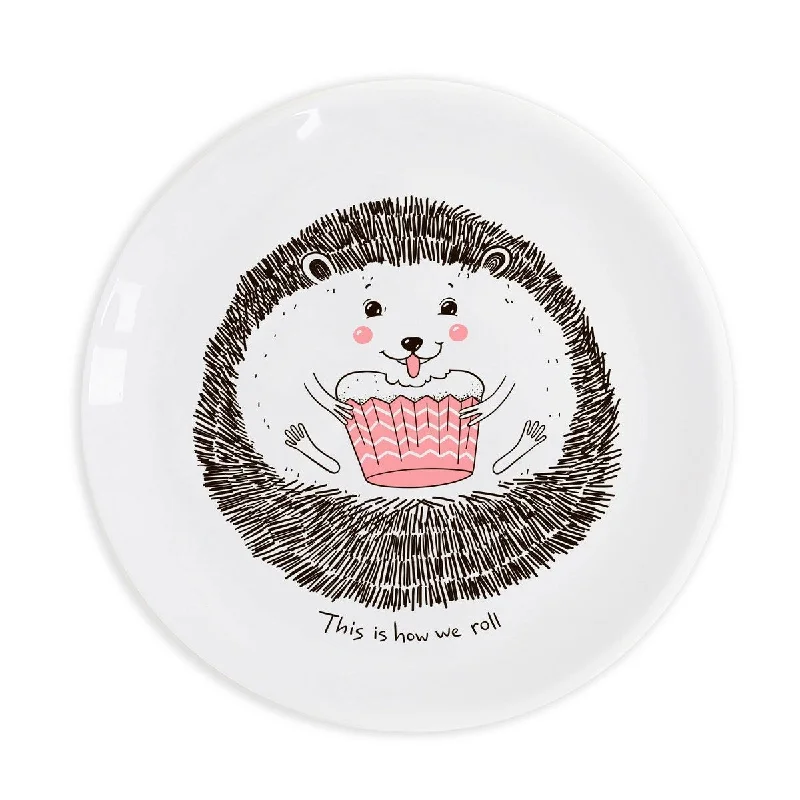 eco-friendly soup plates -"This is How We Roll" Hedgehog with Cupcake Ceramic 9.8" Plate