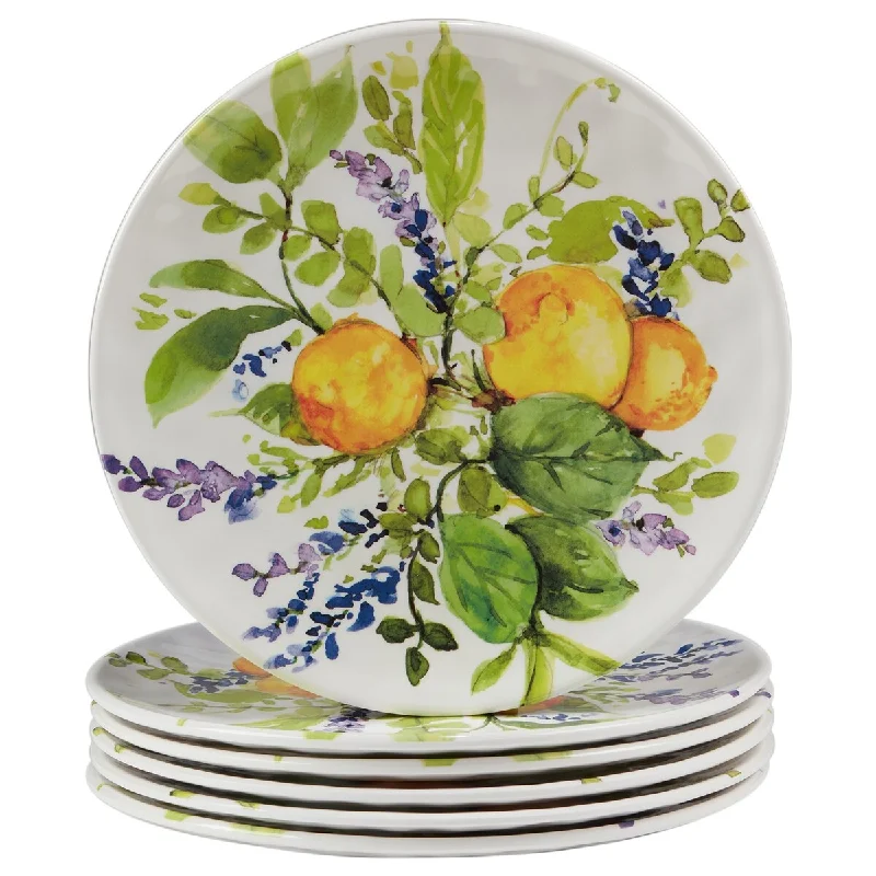 colorful dinnerware for spring parties -Certified International Lemon Zest Melamine Salad/Dessert Plates (Set of 6)