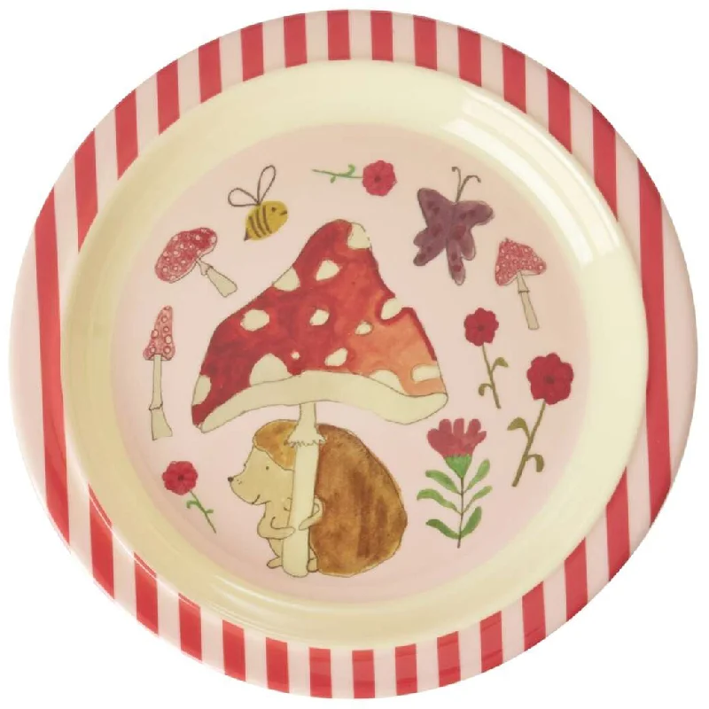 elegant glass dinnerware sets -Rice DK Melamine Kids Lunch Plate with Pink Happy Forest Print