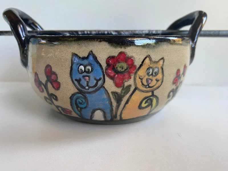 custom dinnerware for gifts -Medium Noodle Bowl with Flower Cats