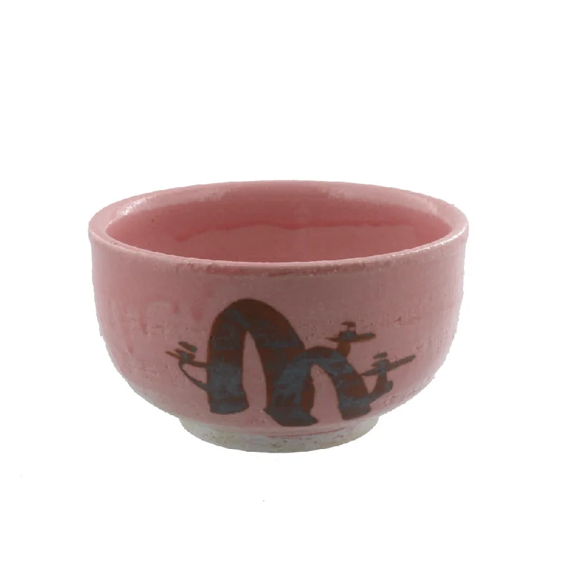 modern cutlery for dinner parties -Authentic 17.5 oz Pottery Matcha Tea Cup Chubby Body Pink Penetration (Cracking) Design  Handmade Comes in a Box