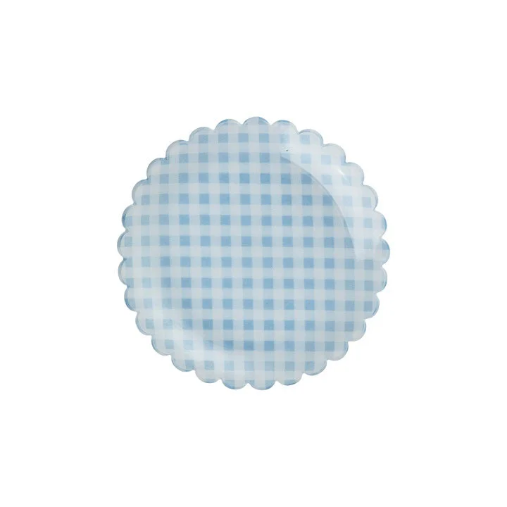 unique tableware sets -Rice DK Acrylic Cake Plate with Soft Blue Checkers Fabric