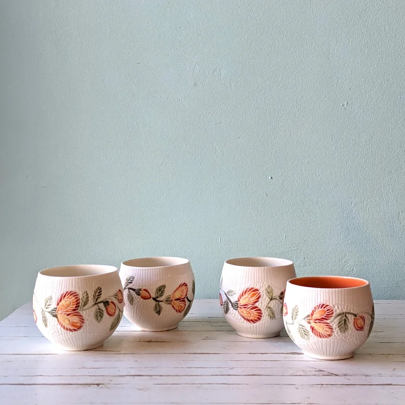 bamboo dinner plates for formal events -Carved Porcelain Wildflower Bowl Orange (Dariya Gratte)