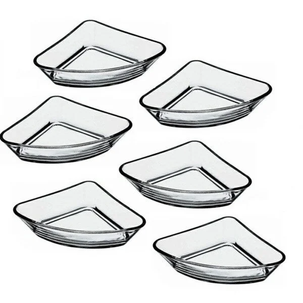 elegant dinner plates for catering -Clear Glass 16-centimeter x 12-centimeter x 5-centimeter Triangular Dishes (Pack of 6)